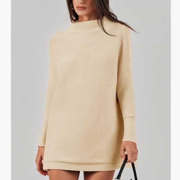 Anrabess Women's Casual Turtleneck Long Sleeve Loose Oversized Sweater Cream L - Picture 8 of 15